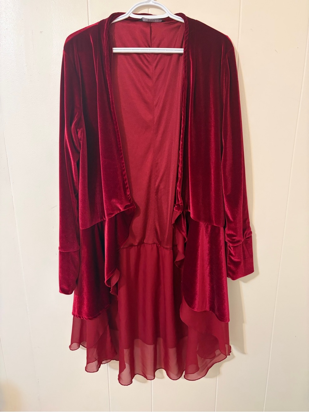 Zaful Burgundy Velvet Draped Chiffon Hem sweater/shall